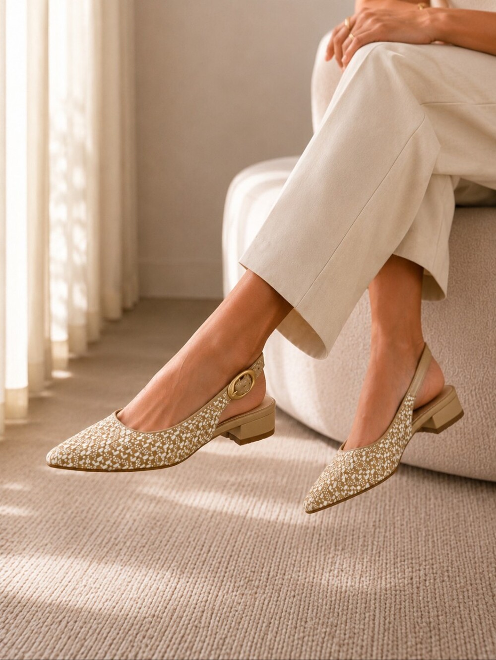 Adrienne Vittadini Papina Woven Slingback Flats 6.5 Beige Raffia Quiet Luxury